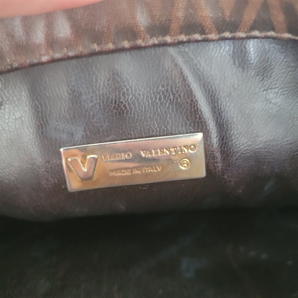 Mario Valentino Vintage Monogram Clutch Bag Brown V Pattern Made in Italy Large - Picture 4 of 10